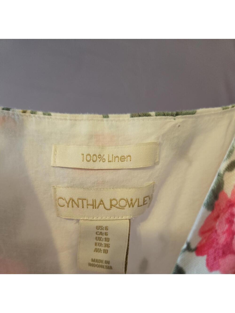 Cythina Rowley 100% Linen Summer Dress Floral Boho sz 6 cottagecore - Picture 6 of 9